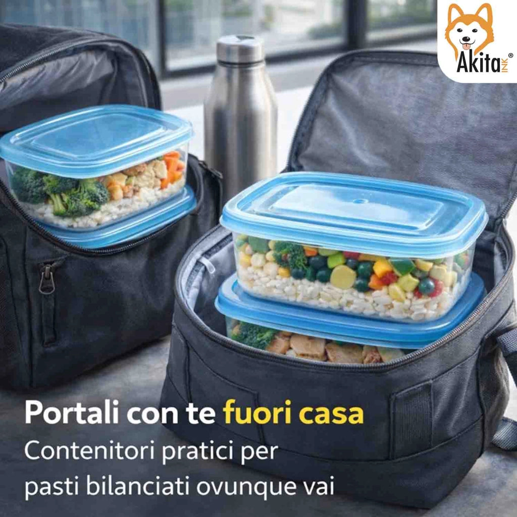 Akitaink Set 12 Contenitori Ovali 750 ml con Coperchio Blu
