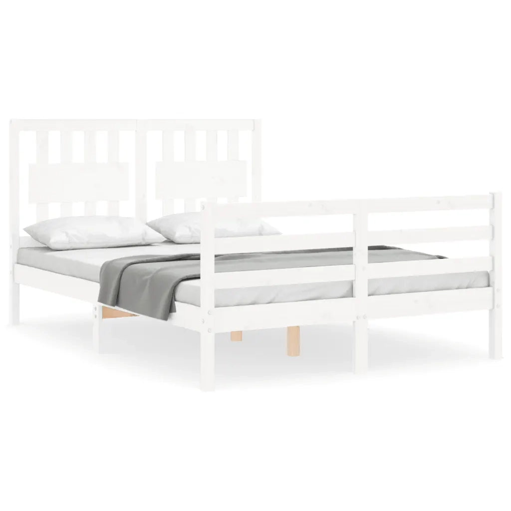 Giroletto con Testiera-Struttura Letto con testiera Bianco 140x200 cm in Legno Massello 220717