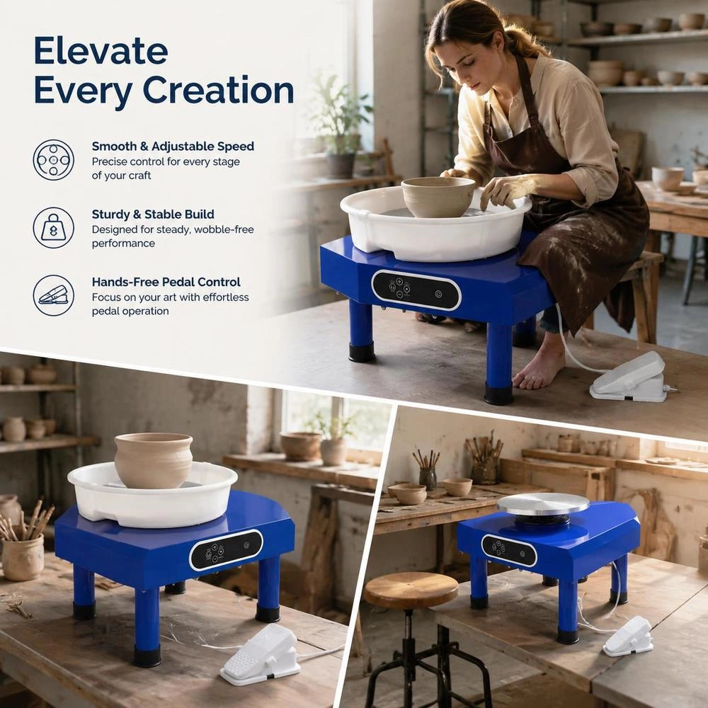 Pottery Wheel Ceramic Wheel Machine 350W, Electric Pottery Wheel Machine 25cm 300rpm Pottery Wheel Machine, With Pedal & Apron, Shaping Machine, Suitable For Beginners And Enthusiasts