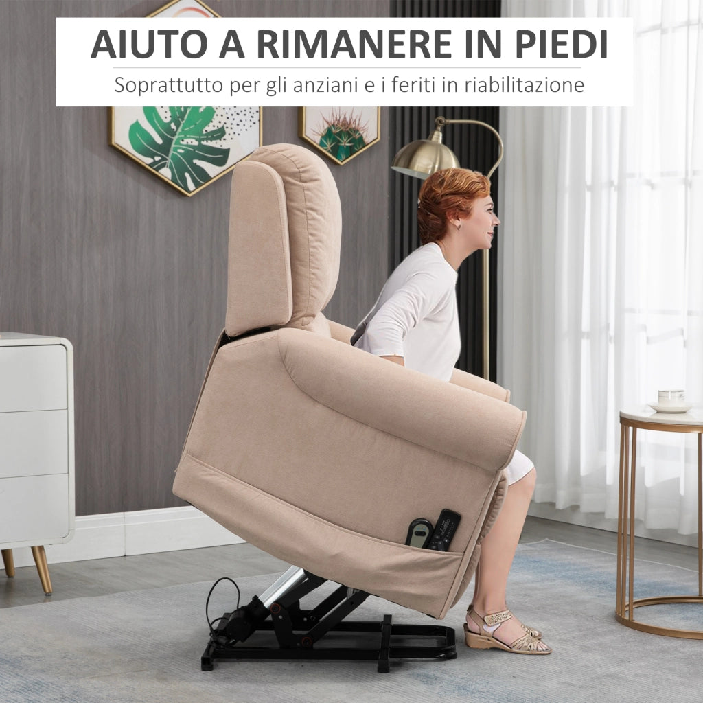 EasyComfort Poltrona Alzapersona Reclinabile fino a 135° con Telecomando e Poggiapiedi, 88x92x106 cm, Marrone Chiaro