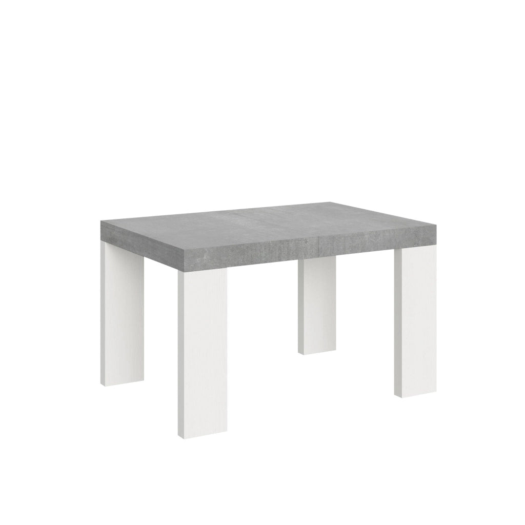 Tavolo Allungabile 130/390x90x77 cm Roxell Mix piano Cemento gambe Bianco Frassino