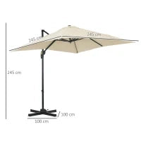 Ombrellone da Giardino con Angolazione Regolabile su 5 Livelli e a 360°, 2.5x2.5 m, color Crema