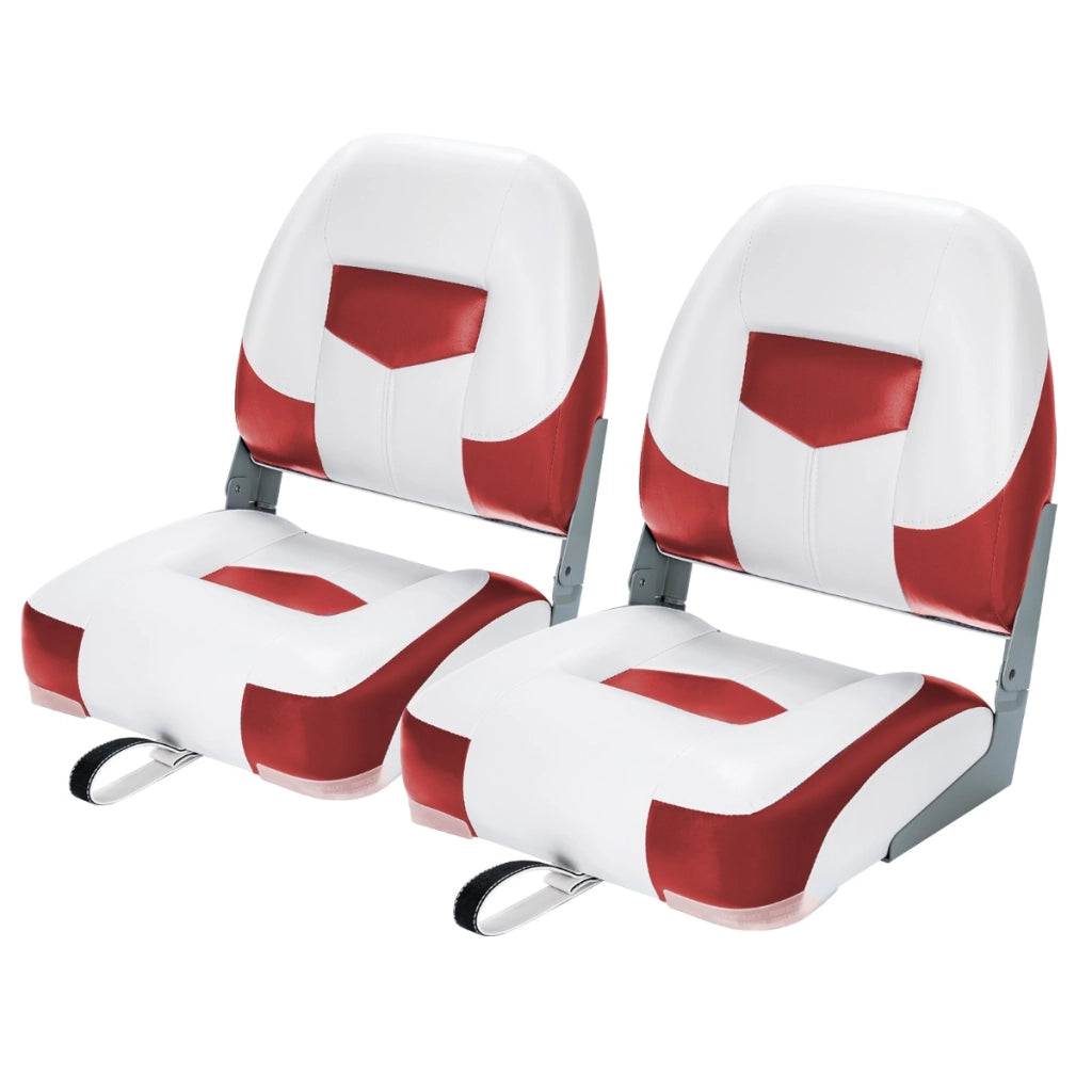Set di 2 sedie pieghevoli con schienale basso per barca, Sedile yacht ergonomici con schiuma spessa Bianco e rosso-Sport acquatici