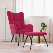 Divano Sedia-Poltrona Relax con Poggiapiedi Rosso Vino in Velluto 174779