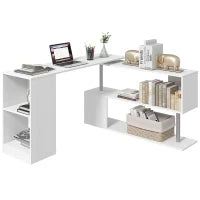 Scrivania Moderna, Angolare e Girevole con Libreria, Tavolo da Pranzo in Truciolato Bianco, 140x120x78 cm