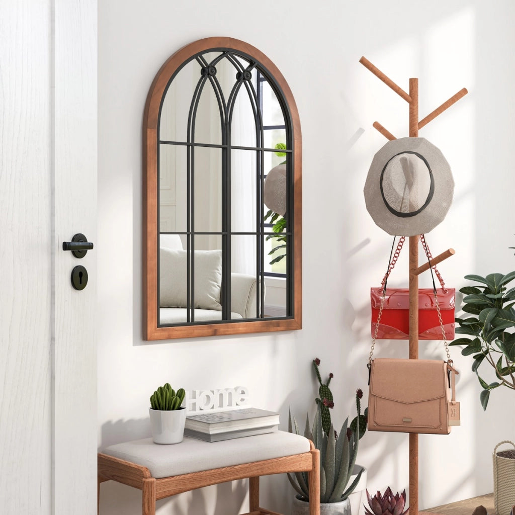 Specchio finestra ad arco 60x90cm, Specchio da parete con cornice in legno di abete pannello posteriore Naturale-Specchi da parete