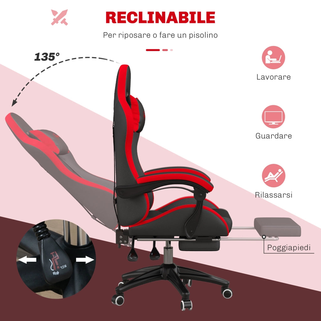 Sedia da Gaming Regolabile in Altezza e Schienale Reclinabile ¨C Zephmum ¨C Nero e Rosso 65x65x121-129 cm