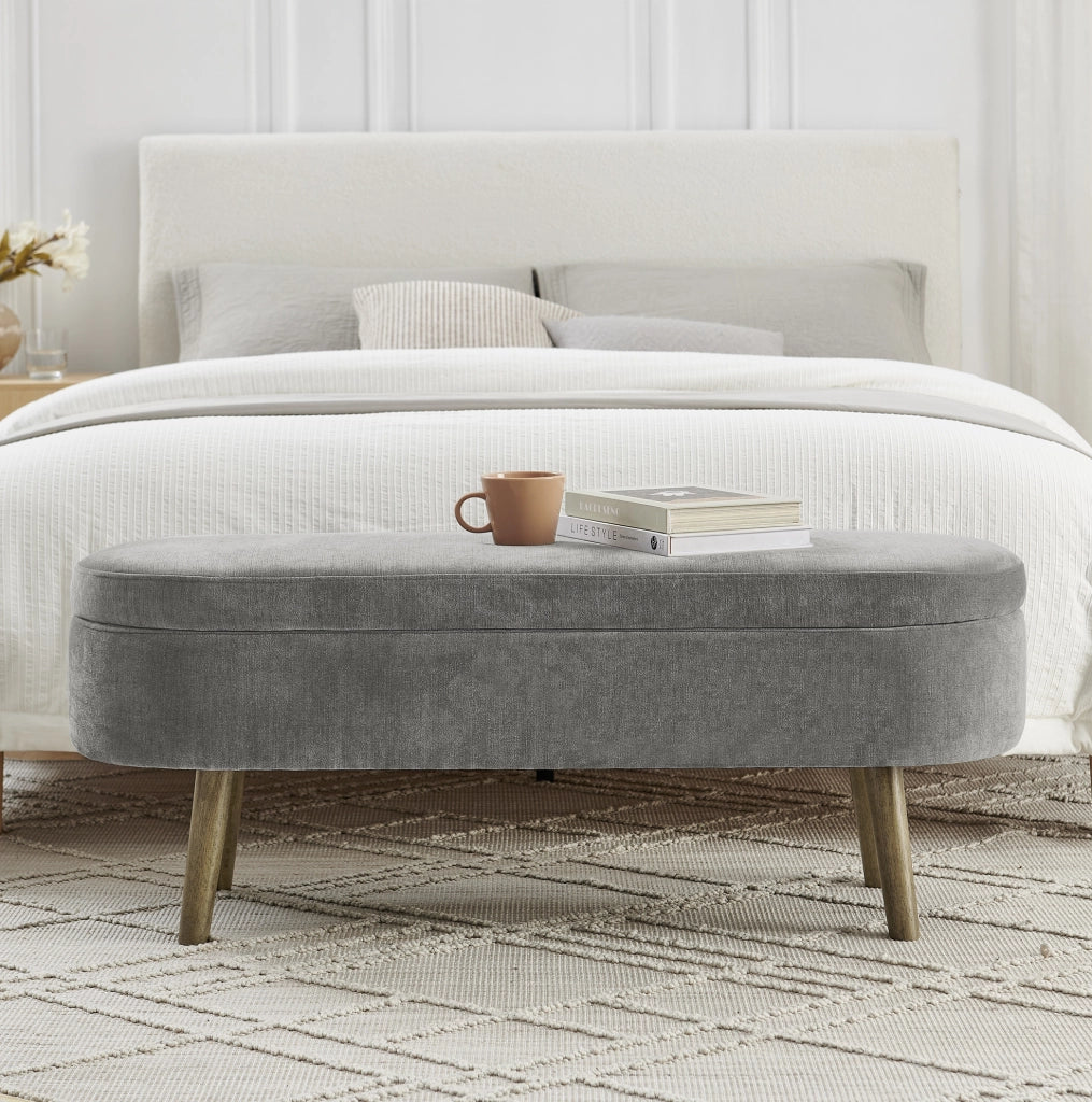 Panca contenitore 110x40x42 cm grigio scuro, box 20 L, tessuto chenille,