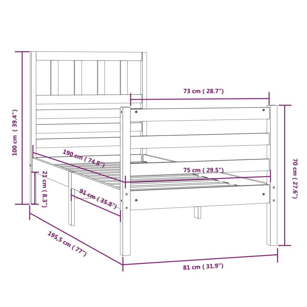 Giroletto-Struttura Letto 75x190 cm Small Single in Legno Massello 657899