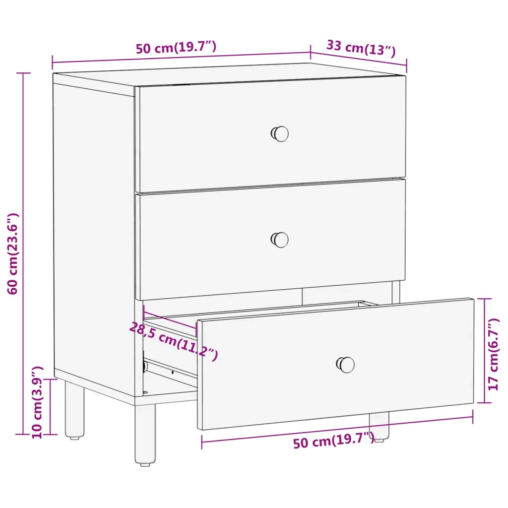 Comodino 50x33x60 cm in Legno Massello di Mango 356900