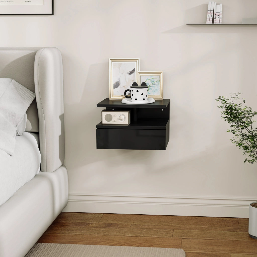 Comodino con Cassetto ¨C zephmum ¨C Legno, Nero, 35x32x22.5 cm