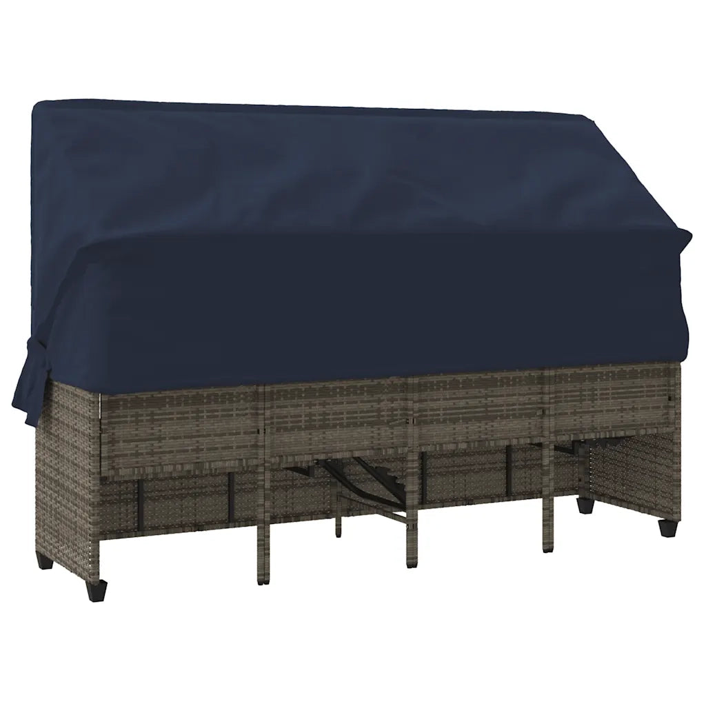 Lettino Prendisole | Sdraio da giardino | Lettino da sole con Baldacchino e Cuscini Grigio?Polyrattan