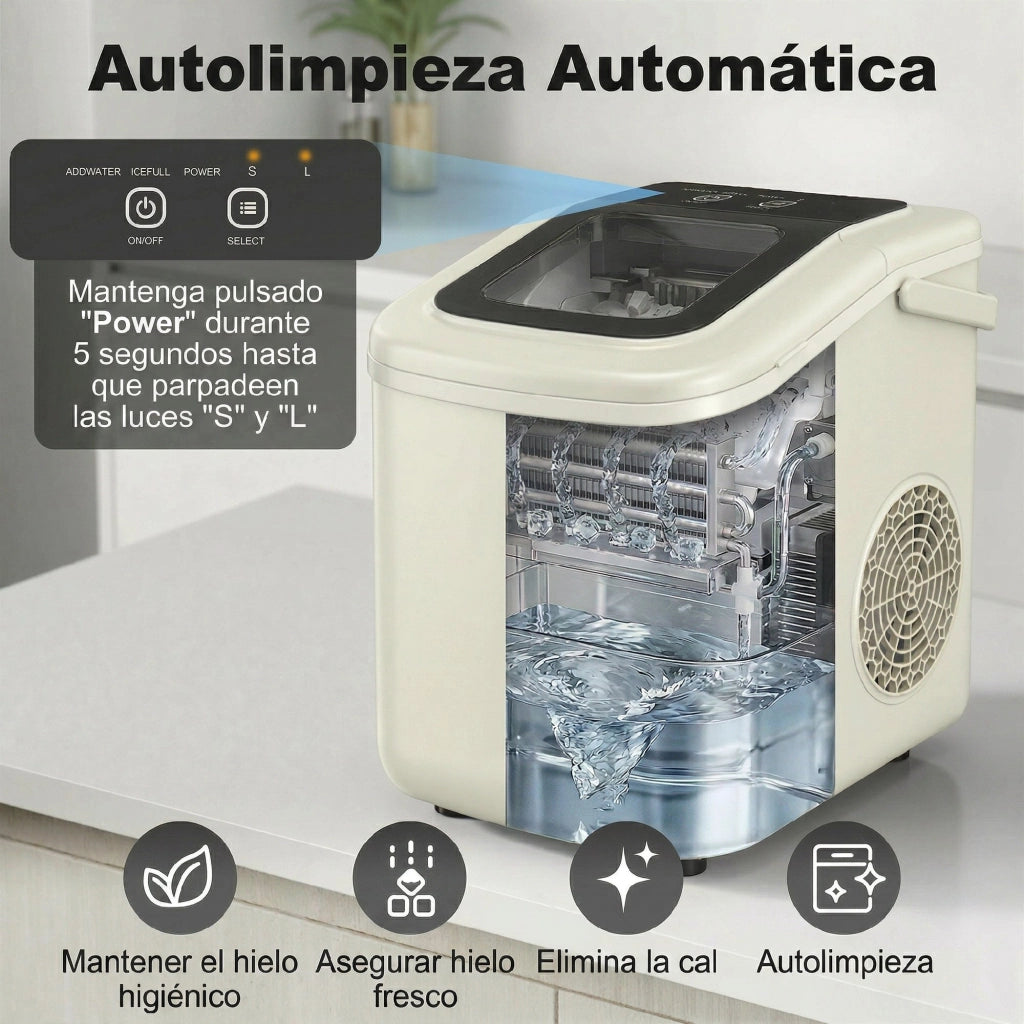Macchina del ghiaccio 12 kg/24h 9 cubetti in 7 minuti ¨C zephmum ¨C beige 1.2L