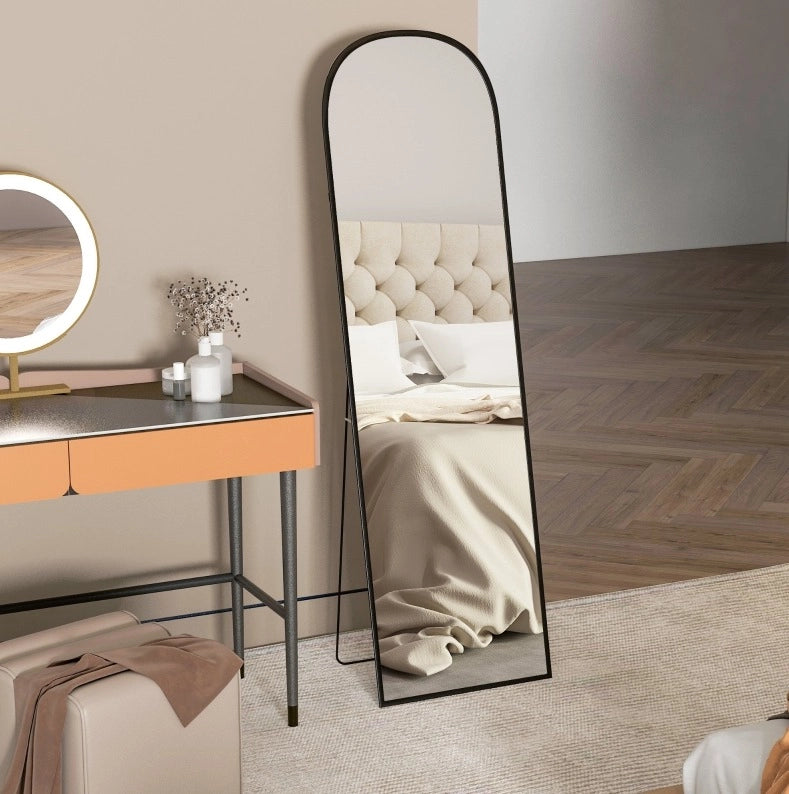 Specchio da terra a figura intera 169 x 49 cm nero ad arco con cornice in alluminio