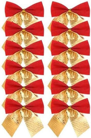 Decorazioni per alberi e pacchetti regalo, 12 pezzi, rosso e oro, nastro di velluto, ornamenti a strappo.