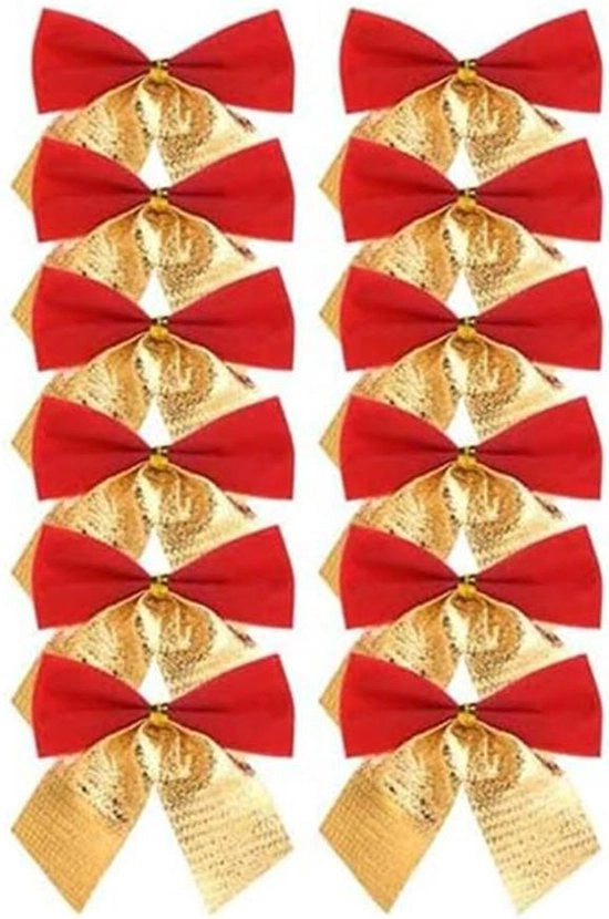Decorazioni per alberi e pacchetti regalo, 12 pezzi, rosso e oro, nastro di velluto, ornamenti a strappo.