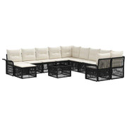 Set Divano da Giardino 12 pcs Nero e Bianco Crema polyrattan