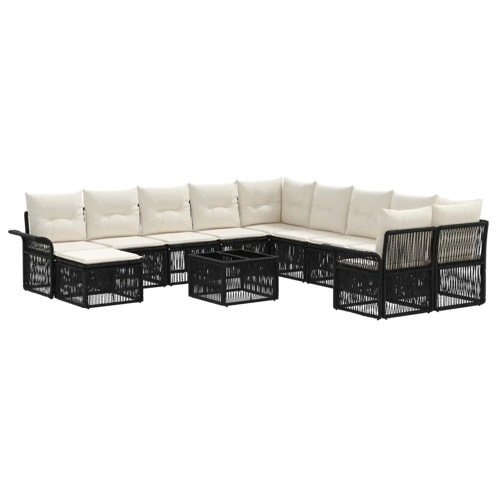 Set Divano da Giardino 12 pcs Nero e Bianco Crema polyrattan