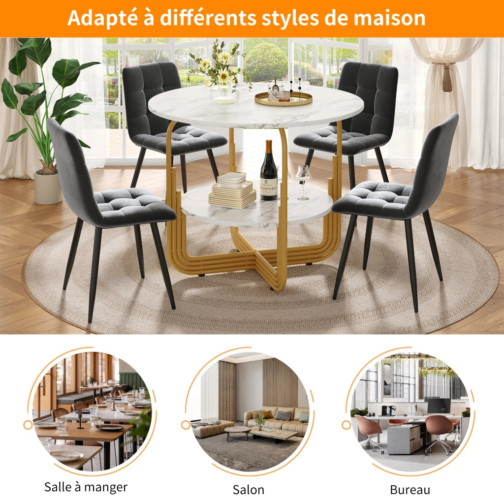 Tavolo da pranzo rotondo con piano in MDF effetto marmo, base dorata, per soggiorno e sala da pranzo, 80 × 80 × 76 cm