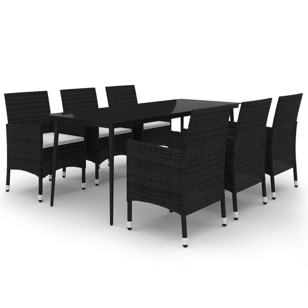 Set da pranzo da esterno da 7 pezzi con cuscini realizzato in resina intrecciata e vetro (02_0014450)