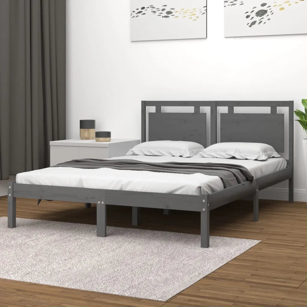 Giroletto-Struttura Letto Grigio in Legno Massello 200x200 cm 628872