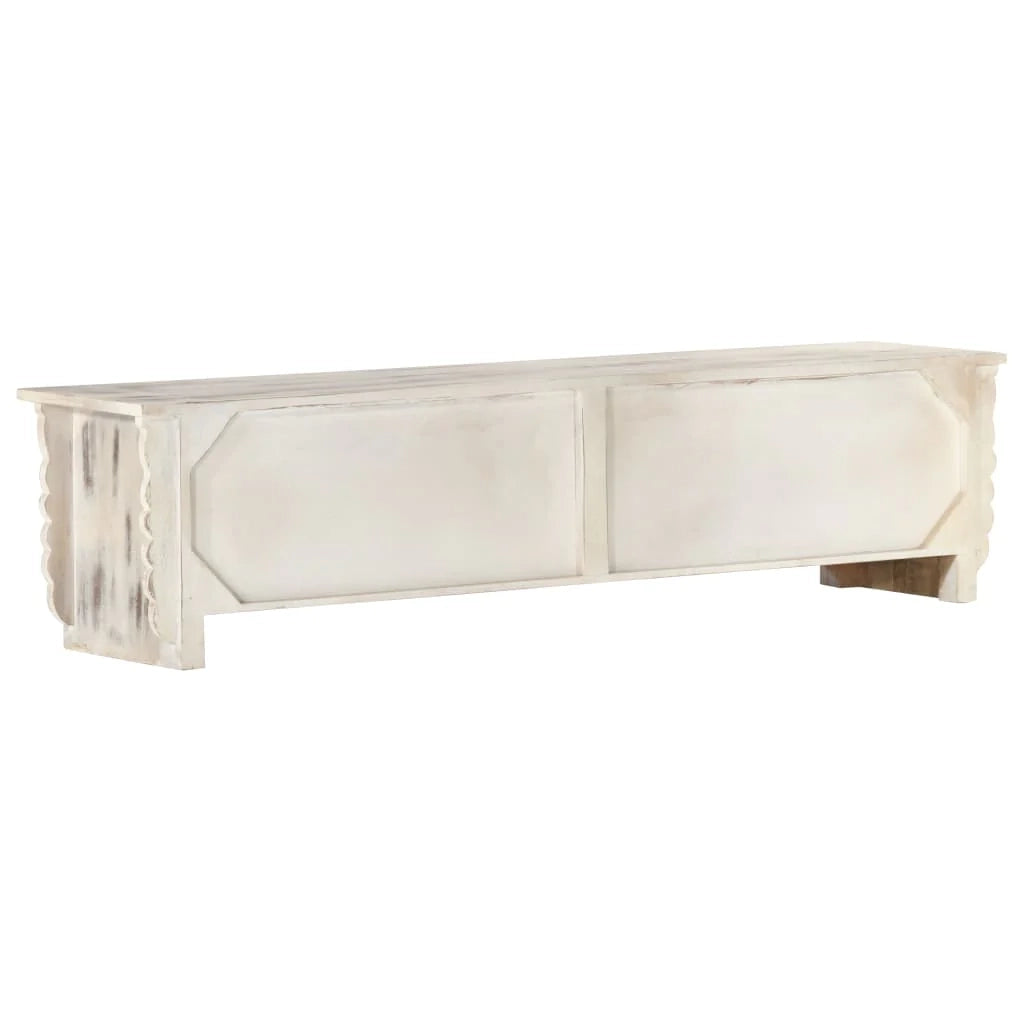 Mobile TV multimediale mensola TV credenza TV sala da pranzo soggiorno camera da letto 140 x 30 x 35 cm legno massello di mango bianco 02_0025903