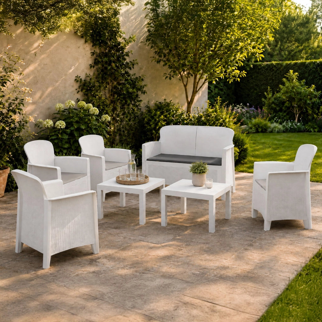 Salottino Outdoor Curno, set Salotto da Esterno 6 Posti Made in Italy, Bianco