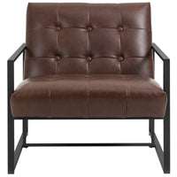 Poltrona Trapuntata a Bottoni Imbottita 62x74x78 cm in Metallo e Similpelle Marrone