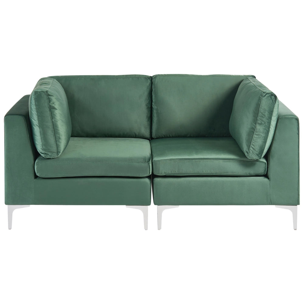 Divano componibile in velluto grigio a 2 posti con gambe in metallo verde Stile glamour