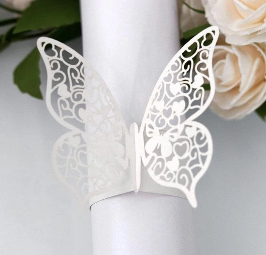 Set di serviette con anelli di 20 pezzi in carta per serviette con motivi di farfalla in pelliccia - decorazione da tavola per party, pranzo e matrimonio