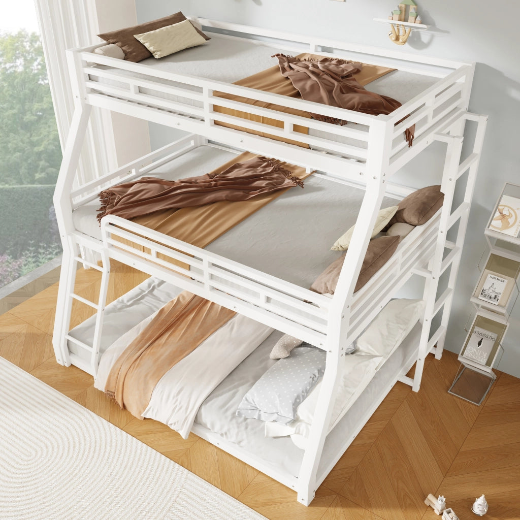 Letto a castello 90×200 cm e 120×200 cm e 140×200 cm con scala e sponde; senza materasso; metallo; bianco
