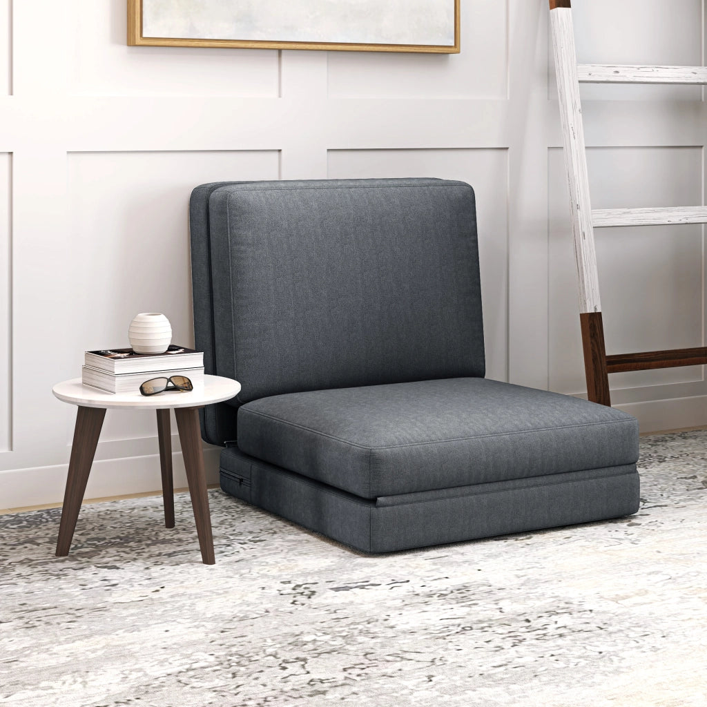 Divano letto 3 in 1 pieghevole in poliestere effetto velluto con cuscini imbottiti grigio scuro senza montaggio