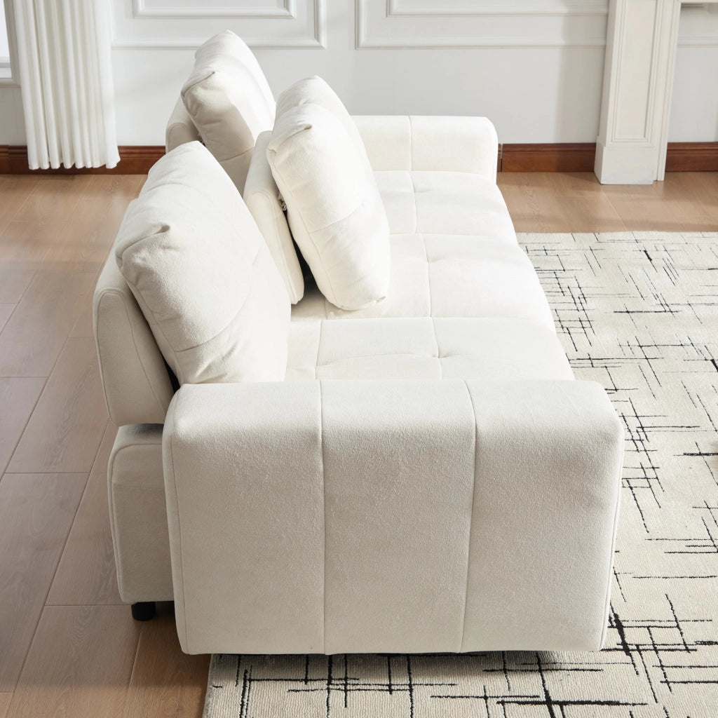 Divano modulare a 3 posti con funzione letto e schienale regolabile in ciniglia beige bianco 213 × 94 × 84 cm