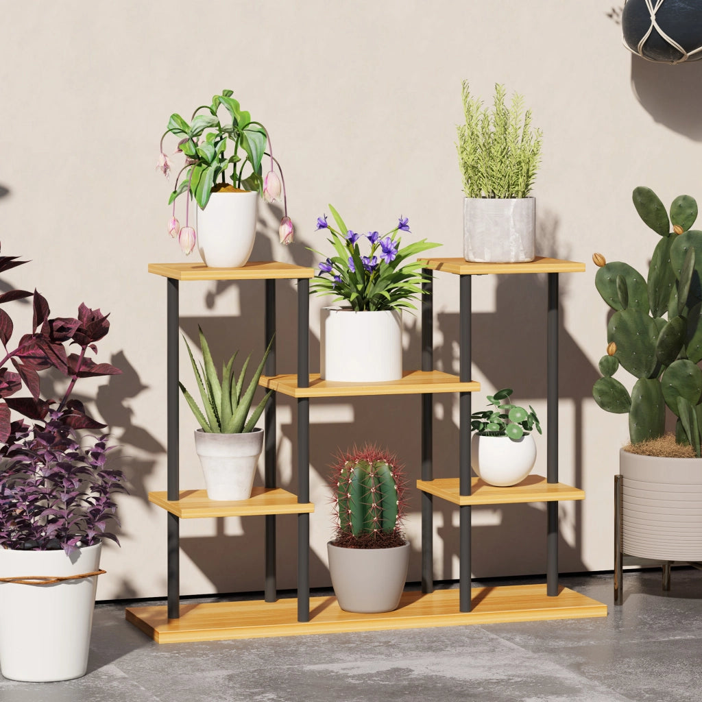 Scaffale portapiante 6 ripiani ¨C Xylo ¨C legno massello naturale e metallo 80x24x61,5cm