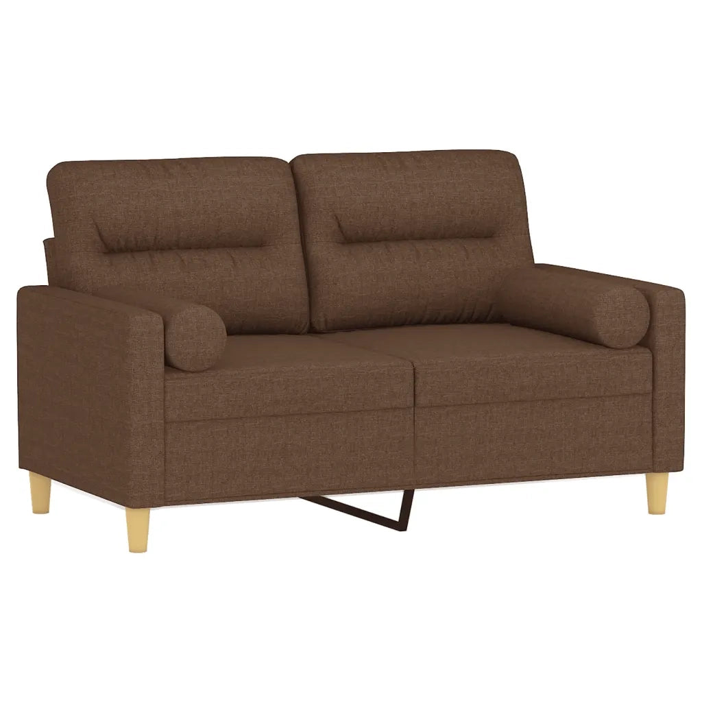 Divano | Divano da soggiorno | Sofa a 2 Posti con Cuscini Marrone 120 cm in Tessuto