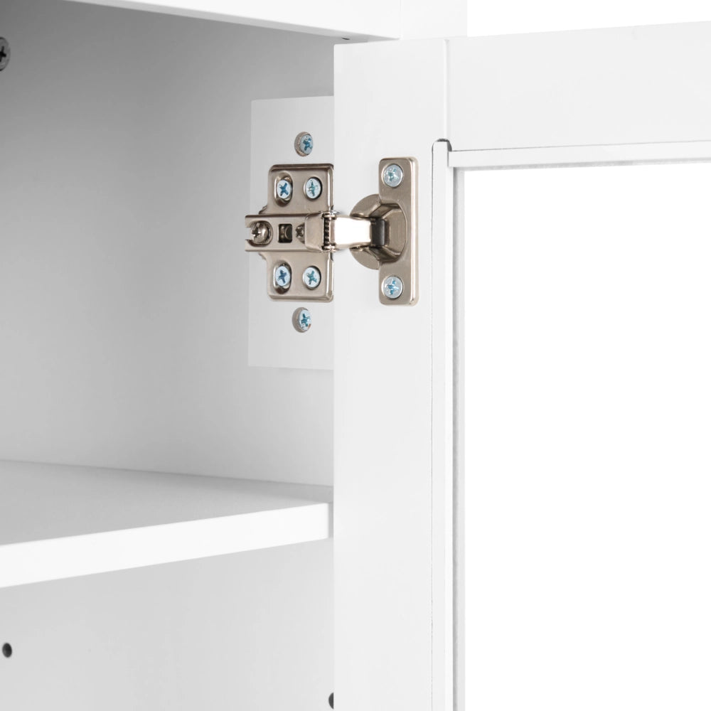 Credenza bianca in MDF con vetrina e alzatina, buffet da cucina, in stile rustico e cottage