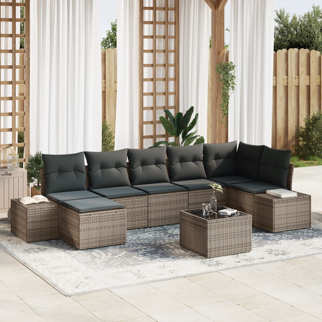 Set di Divano da Giardino da 7 Pezzi con Cuscini Rattan Polyrattan Grigio