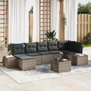 Set di Divano da Giardino da 7 Pezzi con Cuscini Rattan Polyrattan Grigio