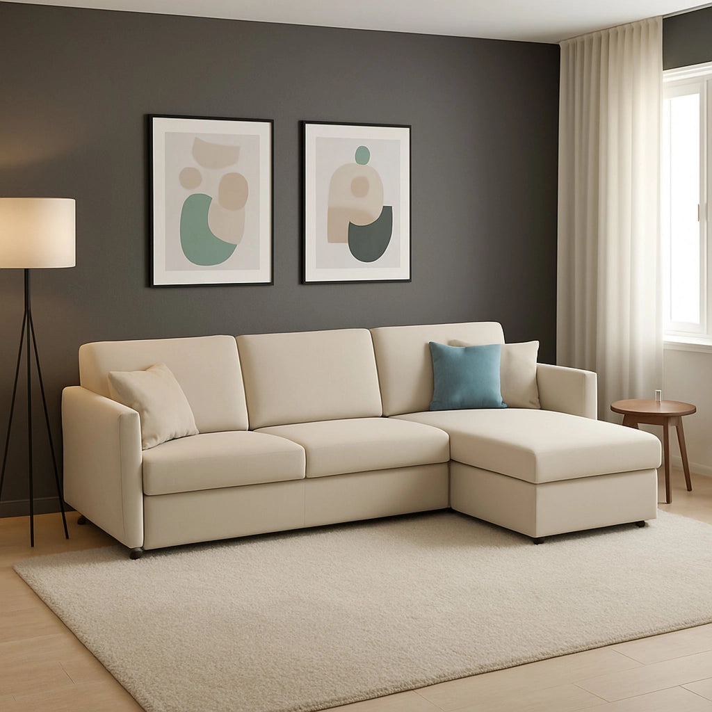 Posina, Divano Fisso con Penisola Sfoderabile Made in Italy, 260x160 cm Beige