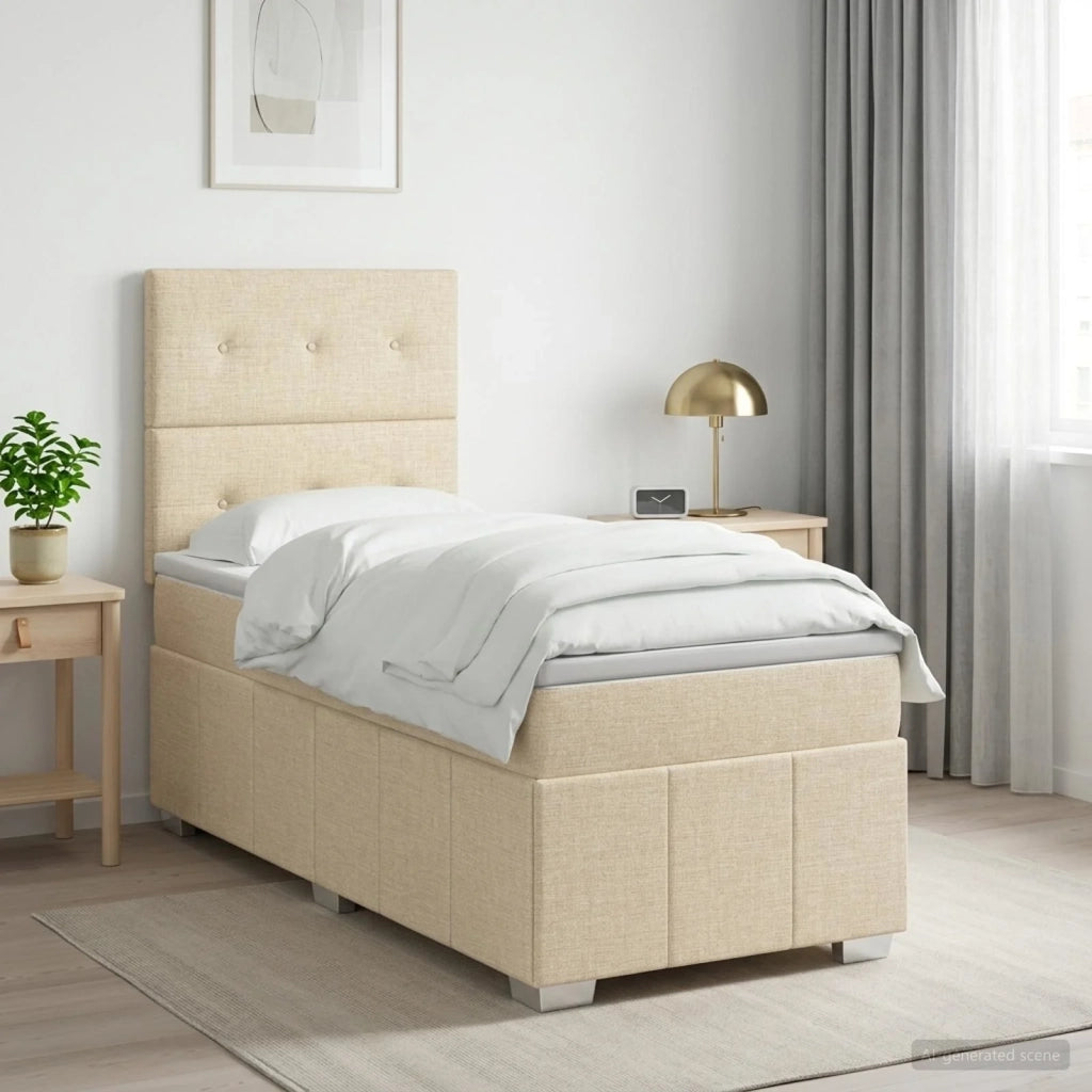 Letto Box Spring LED con Materasso Crema 100 x 200 cm Tessuto 3455540