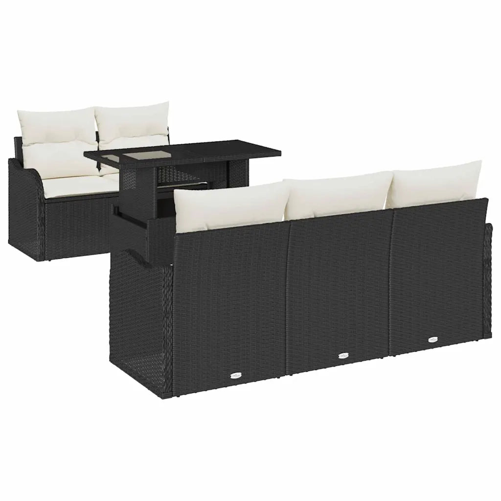 Set Divano da Giardino 6 pcs Nero e Crema polyrattan 3348373