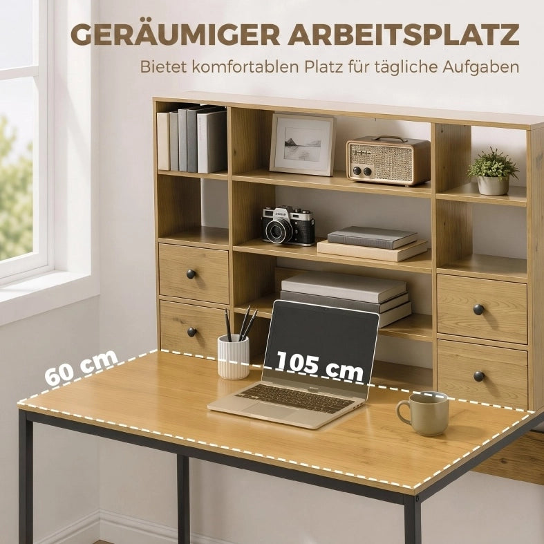 Scrivania con contenimento 105 cm in legno naturale， 4 cassetti e ripiani per studio