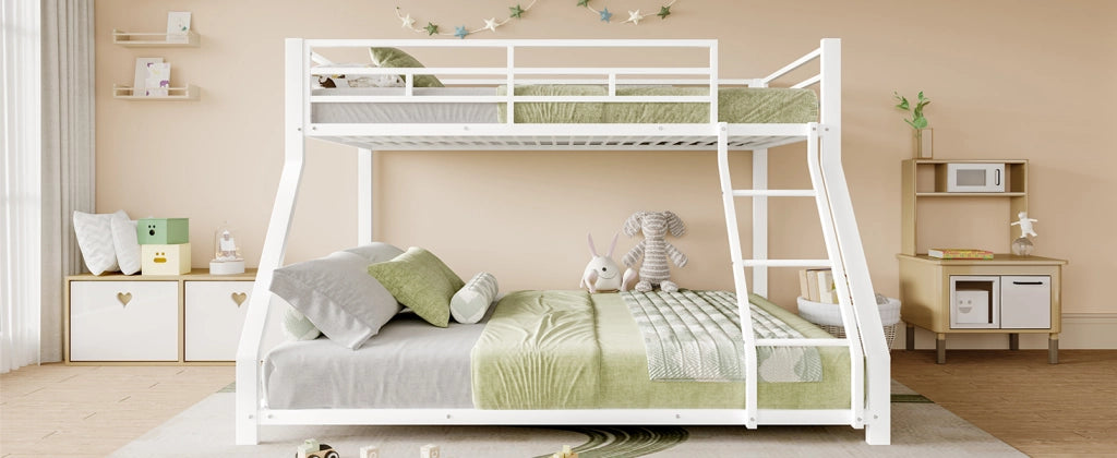 DESMIU Letto a castello 90 × 200 cm e 140 × 200 cm con scala, sponda, senza materasso, in metallo, bianco