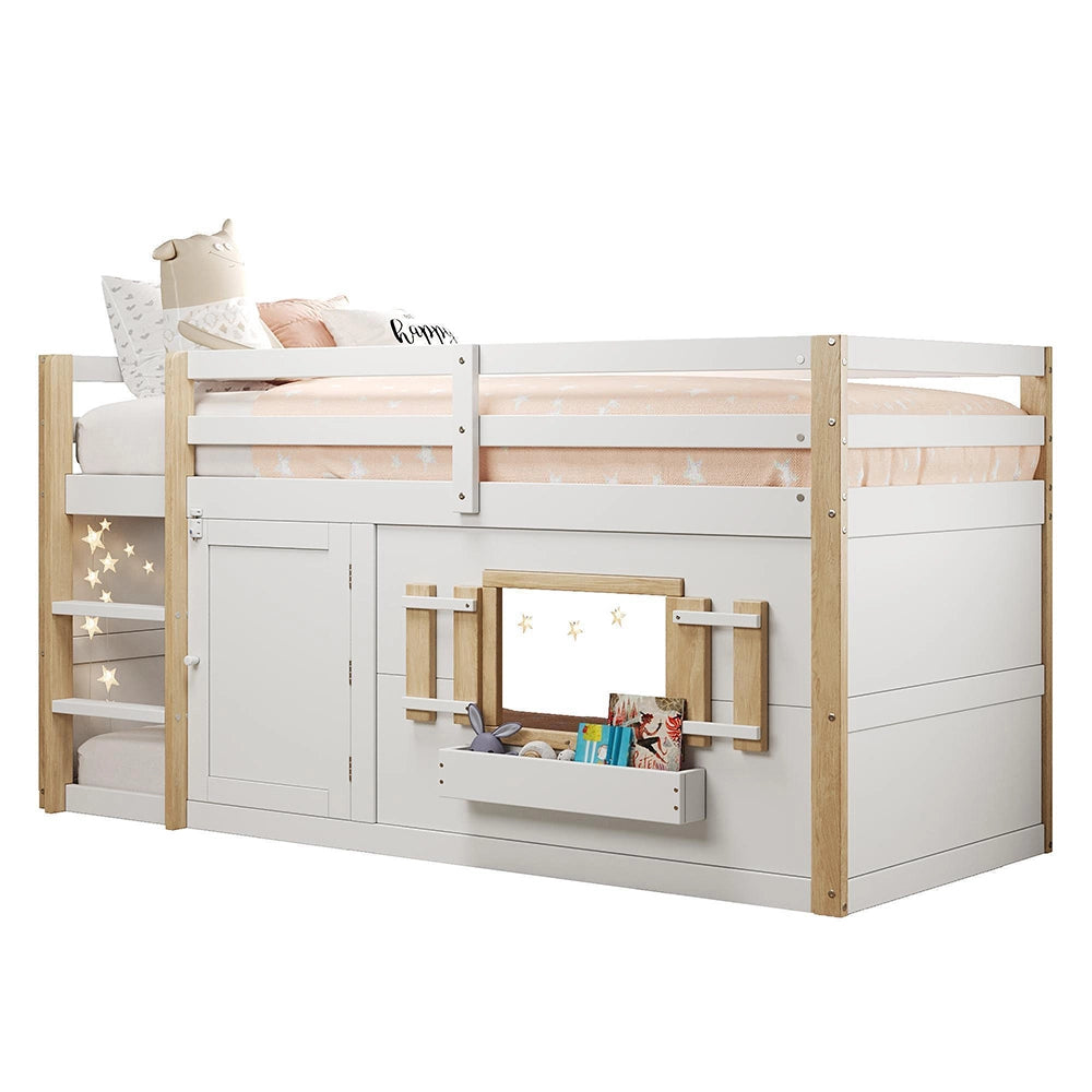 Letto a Castello Bambino 90x200cm - Xylo - Soppalco con Armadio-Scala, Bianco