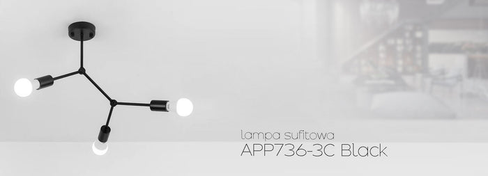Lampada Da Soffitto Nera Metallo Loft APP736-3C Black