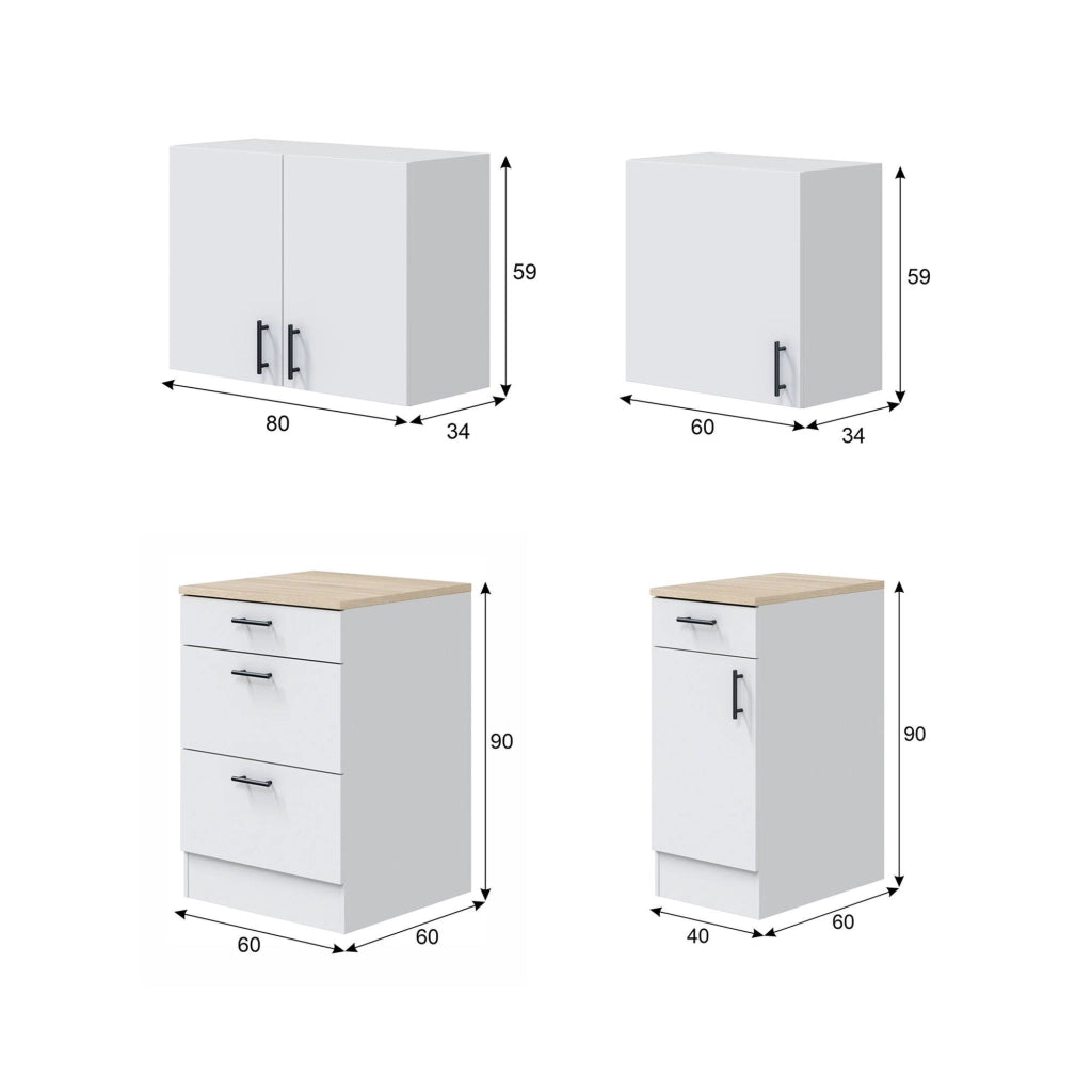 Set mobili per lavanderia Sesleria, Composizione lavanderia moderna, Soluzione salvaspazio per zona lavaggio, Bianco e Rovere
