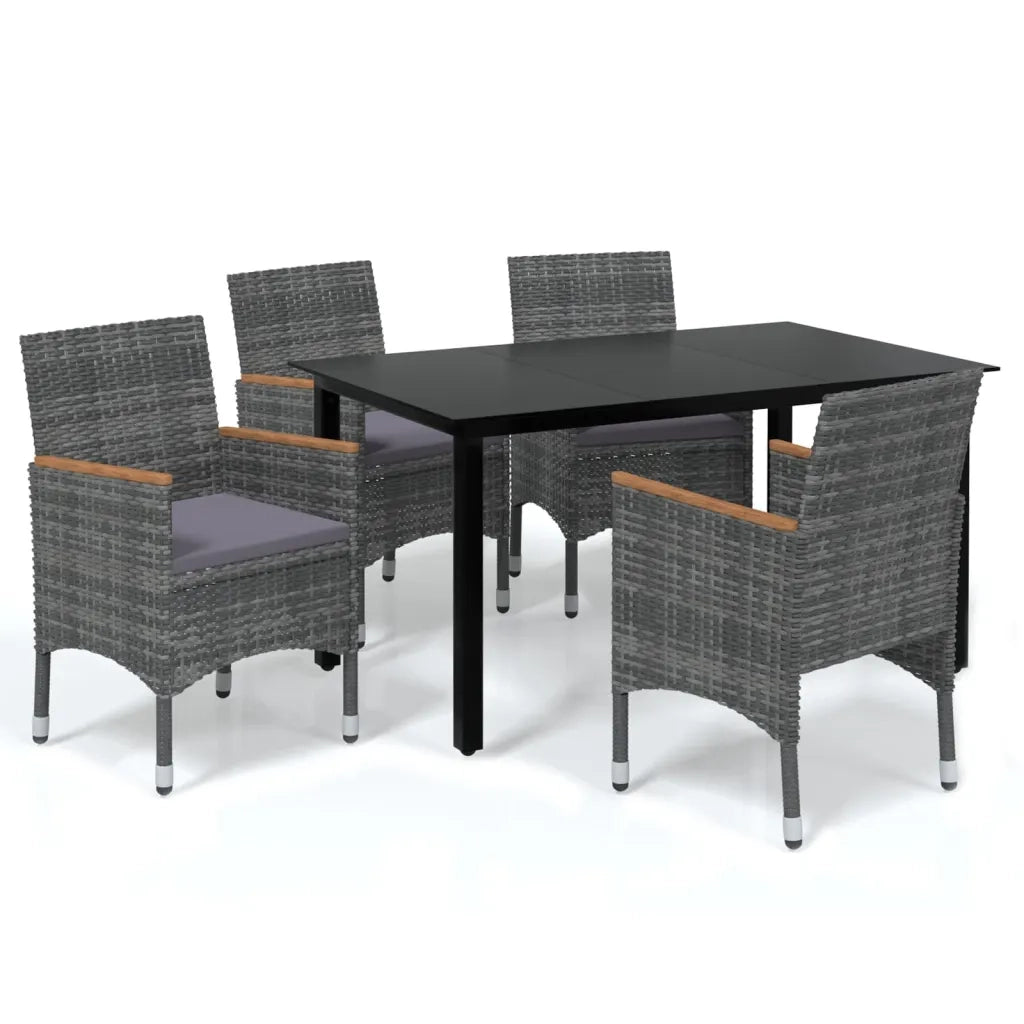 Set da Pranzo per Giardino 5 pz con Cuscini Polyrattan Grigio 3095005
