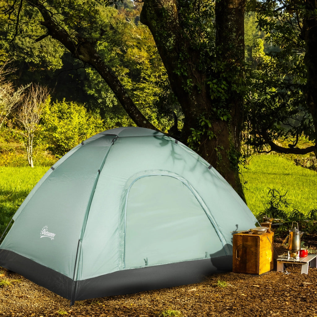 Tenda da Campeggio 2 Posti con Porta a Cerniera. Zanzariera e Sacca di Trasporto. 206x185x120cm. Verde