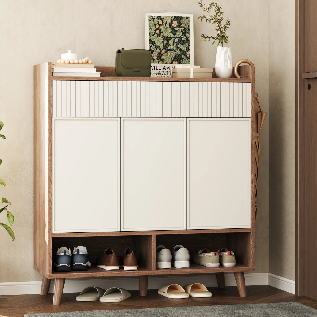 Scarpiera Consolle con Ante e Cassetti ¨C Xylo ¨C Bianco/Legno, 90x35x100 cm