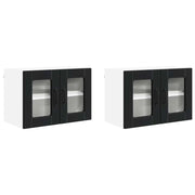 Pensile da cucina | Mobile in vetro da parete PORTO 2 pz Nero 60 x 31 x 40 cm